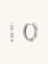 Marquise Pave Silver 11mm Huggie Earrings