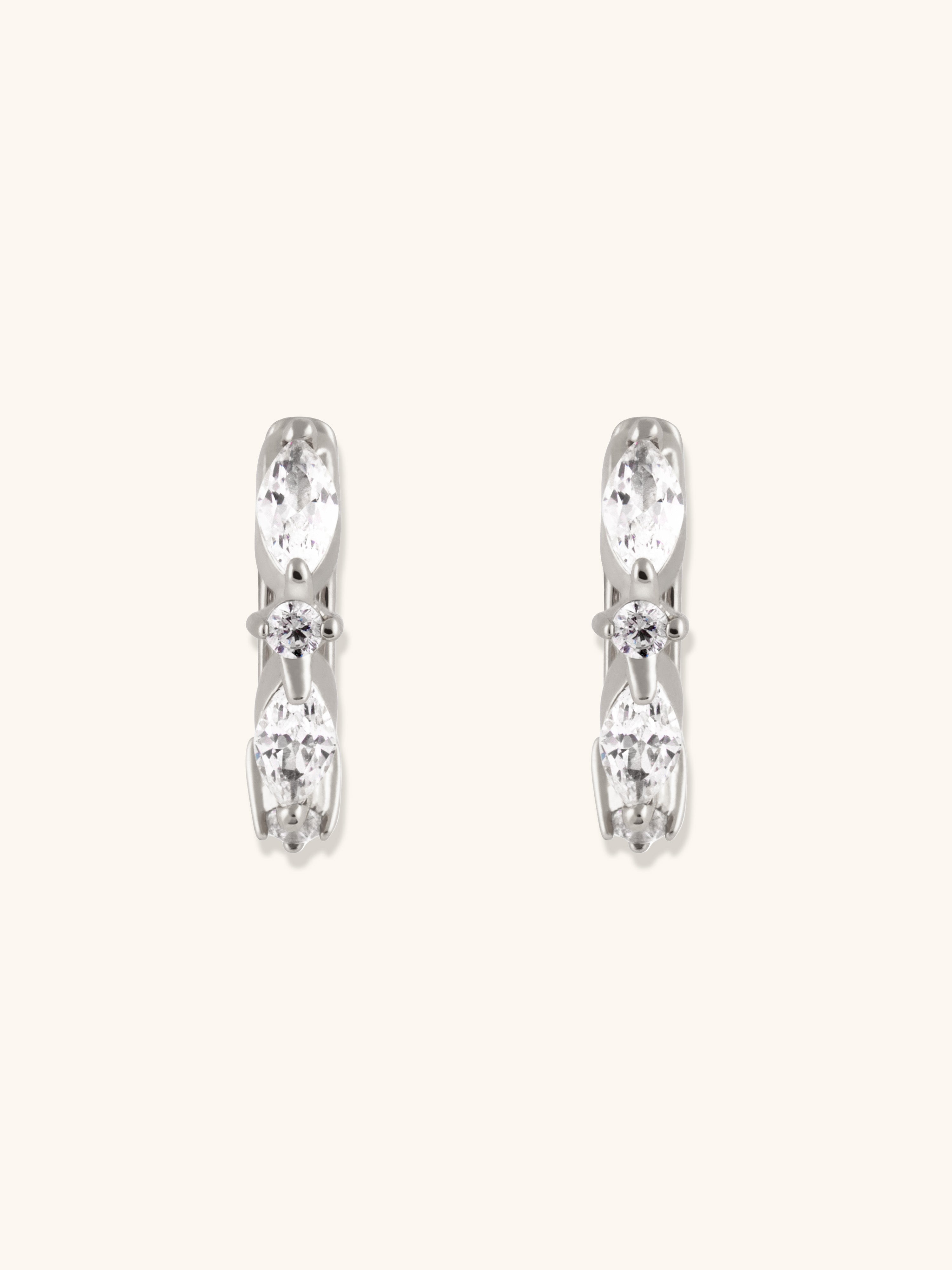 Marquise Pave Silver 8mm Huggie Earrings