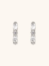 Marquise Pave Silver 8mm Huggie Earrings