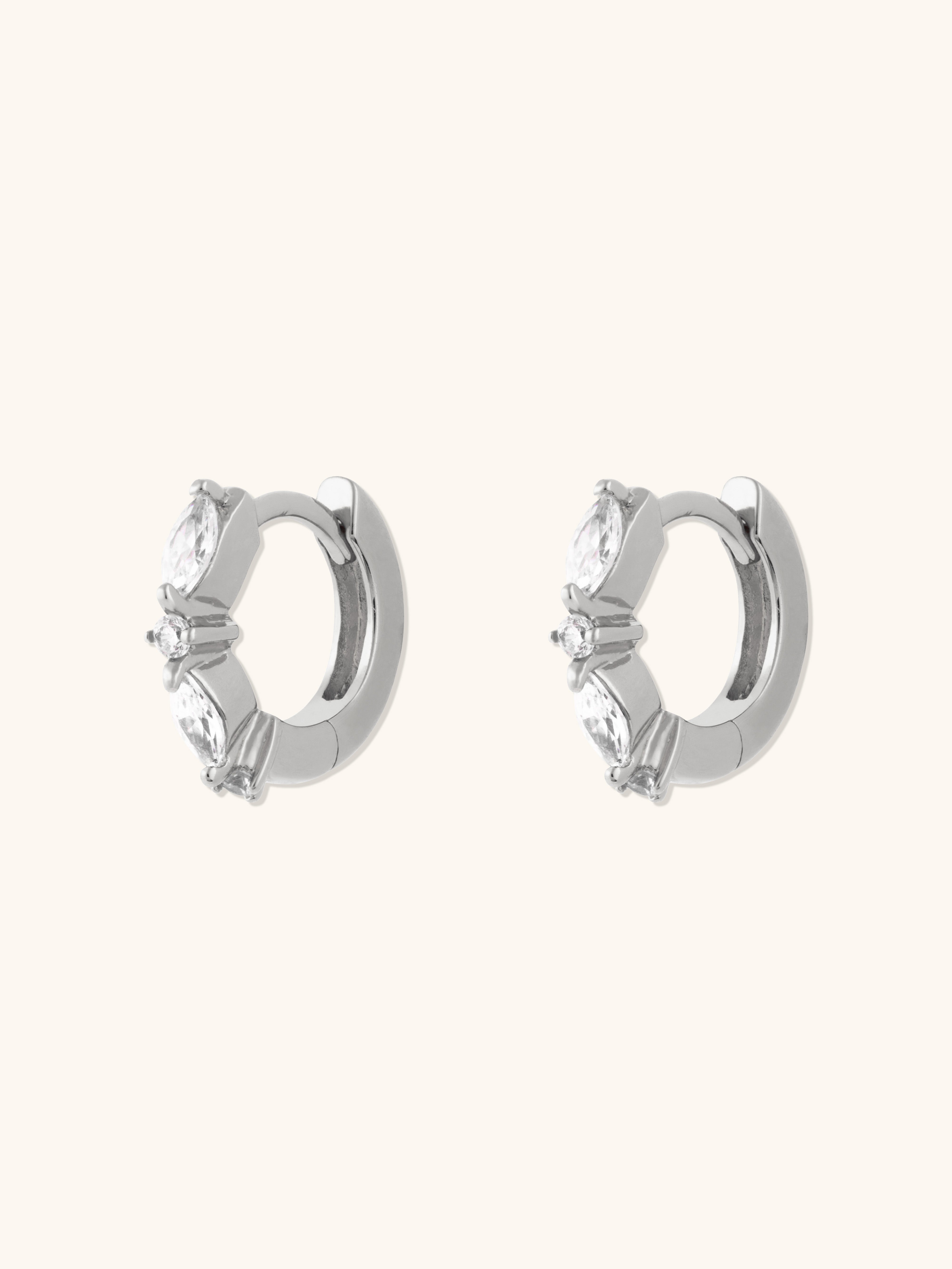 Marquise Pave Silver 8mm Huggie Earrings
