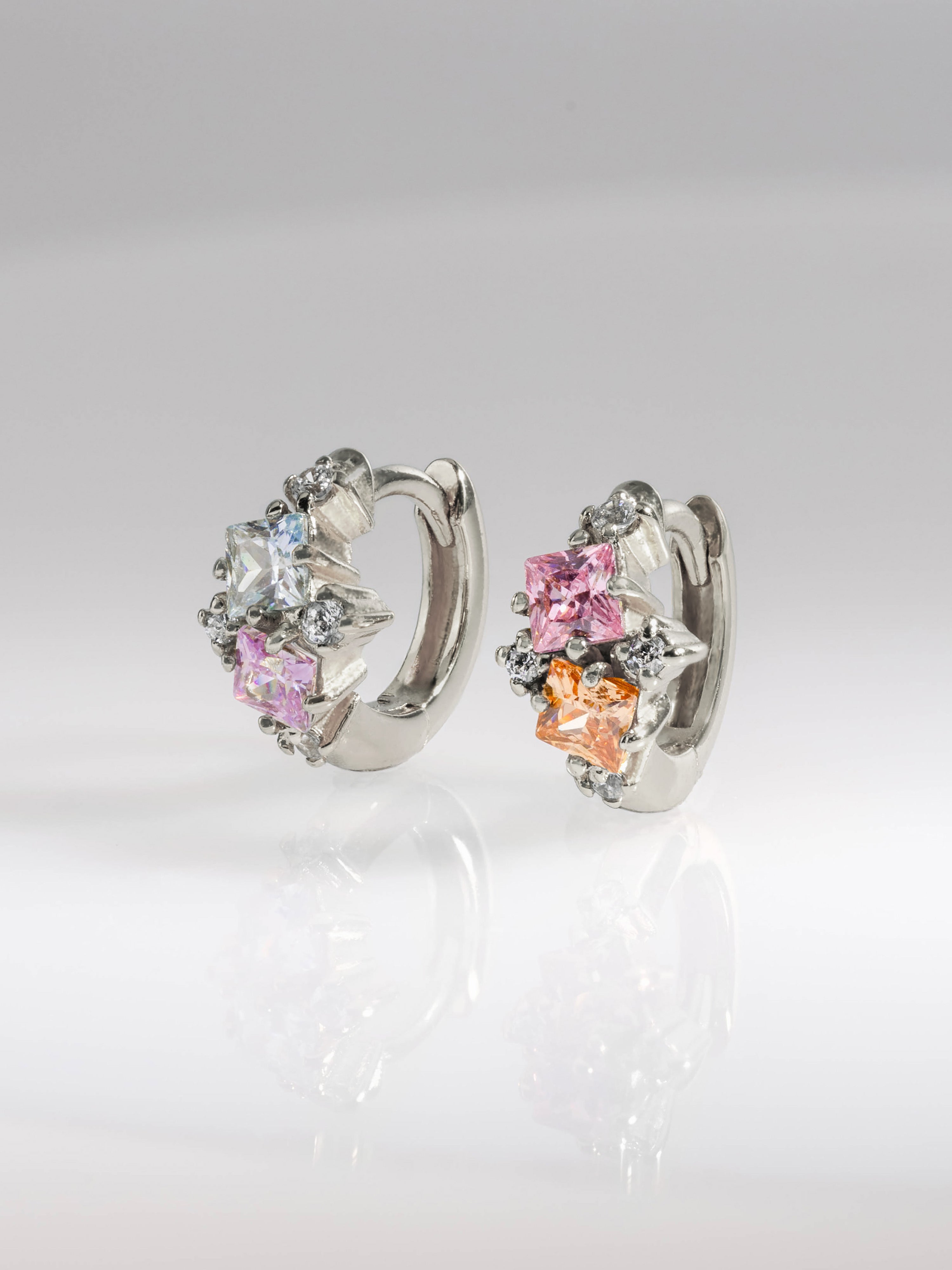 Rainbow Gem Silver 7mm Baby Huggie Earrings