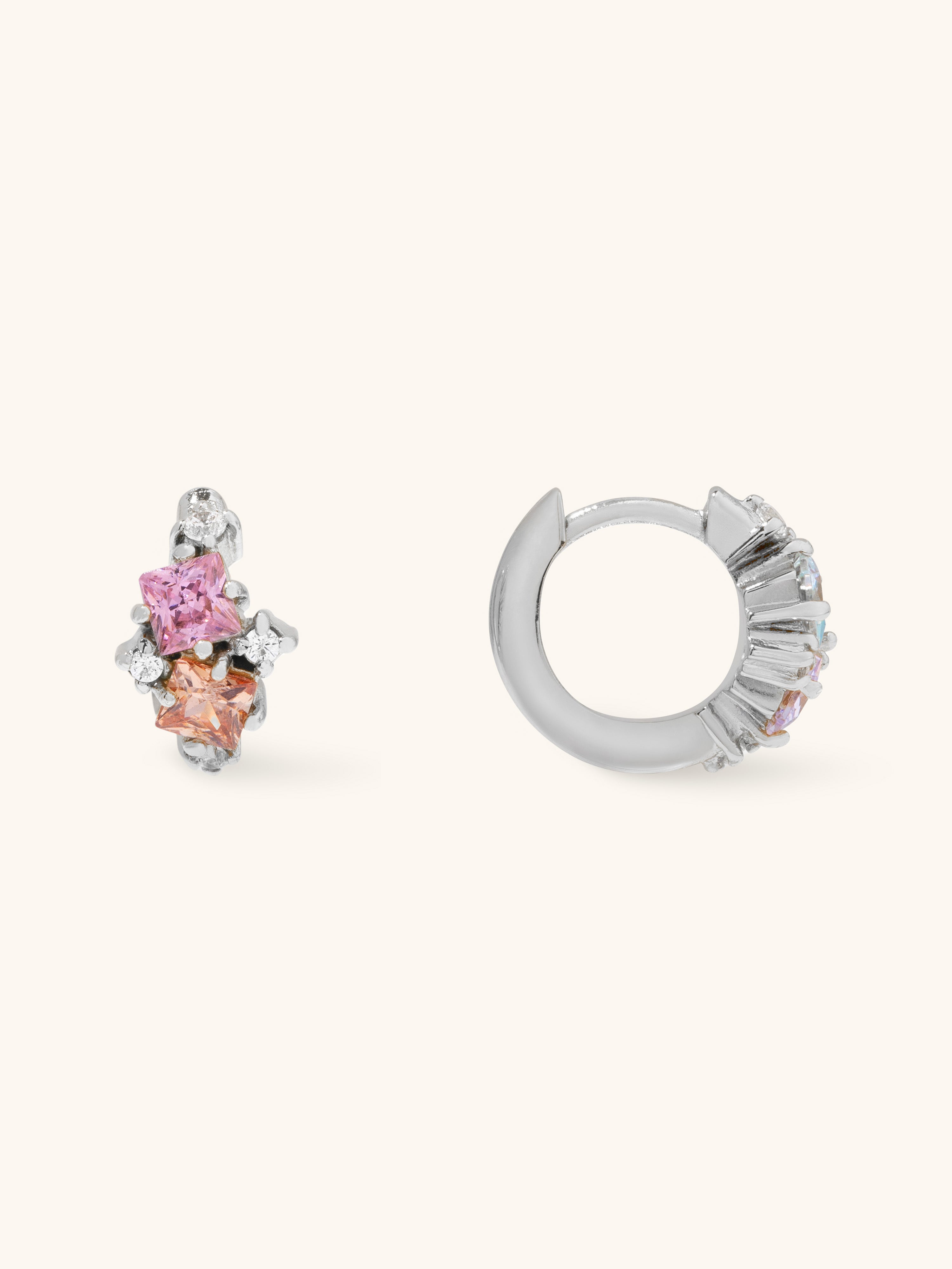 Rainbow Gem Silver 7mm Baby Huggie Earrings