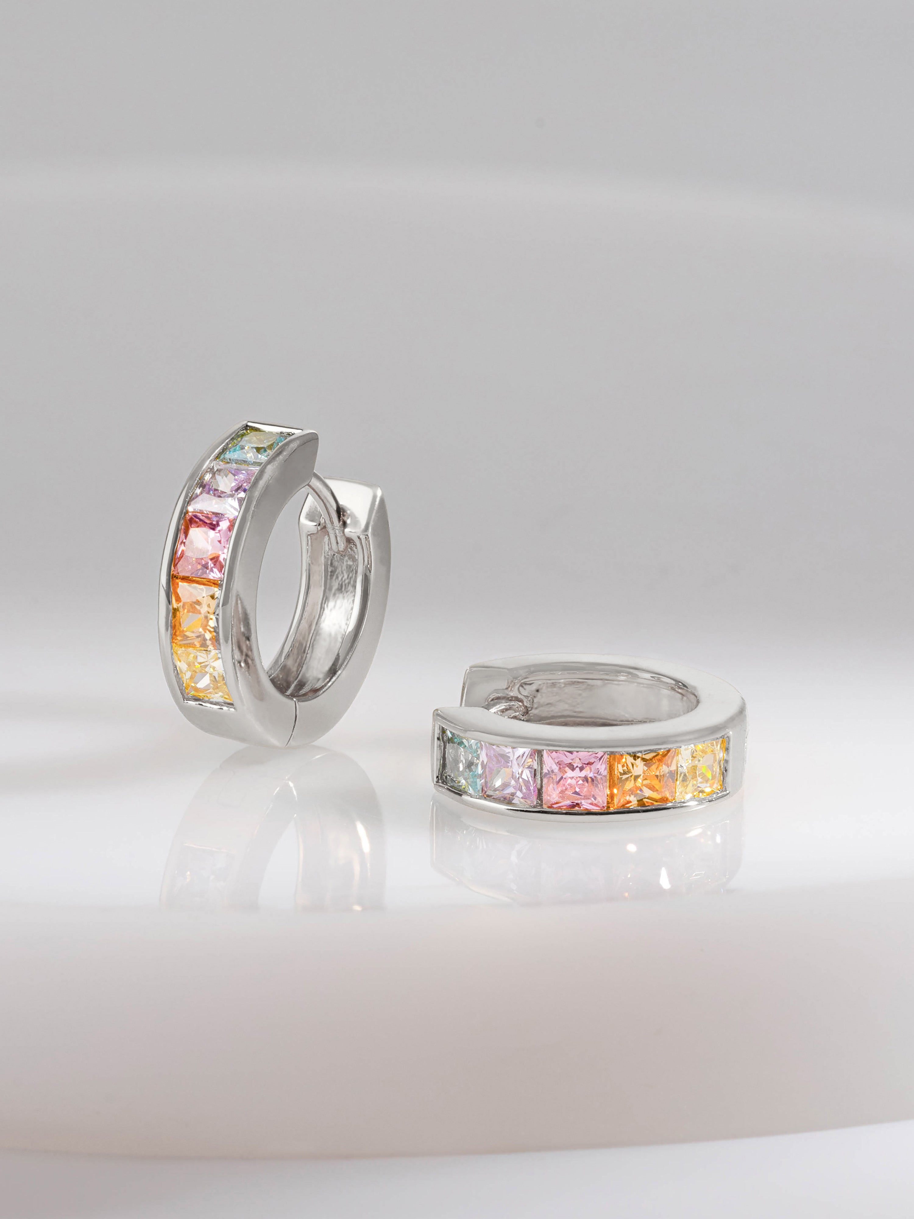 Rainbow Gem Silver 10mm Huggie Earrings