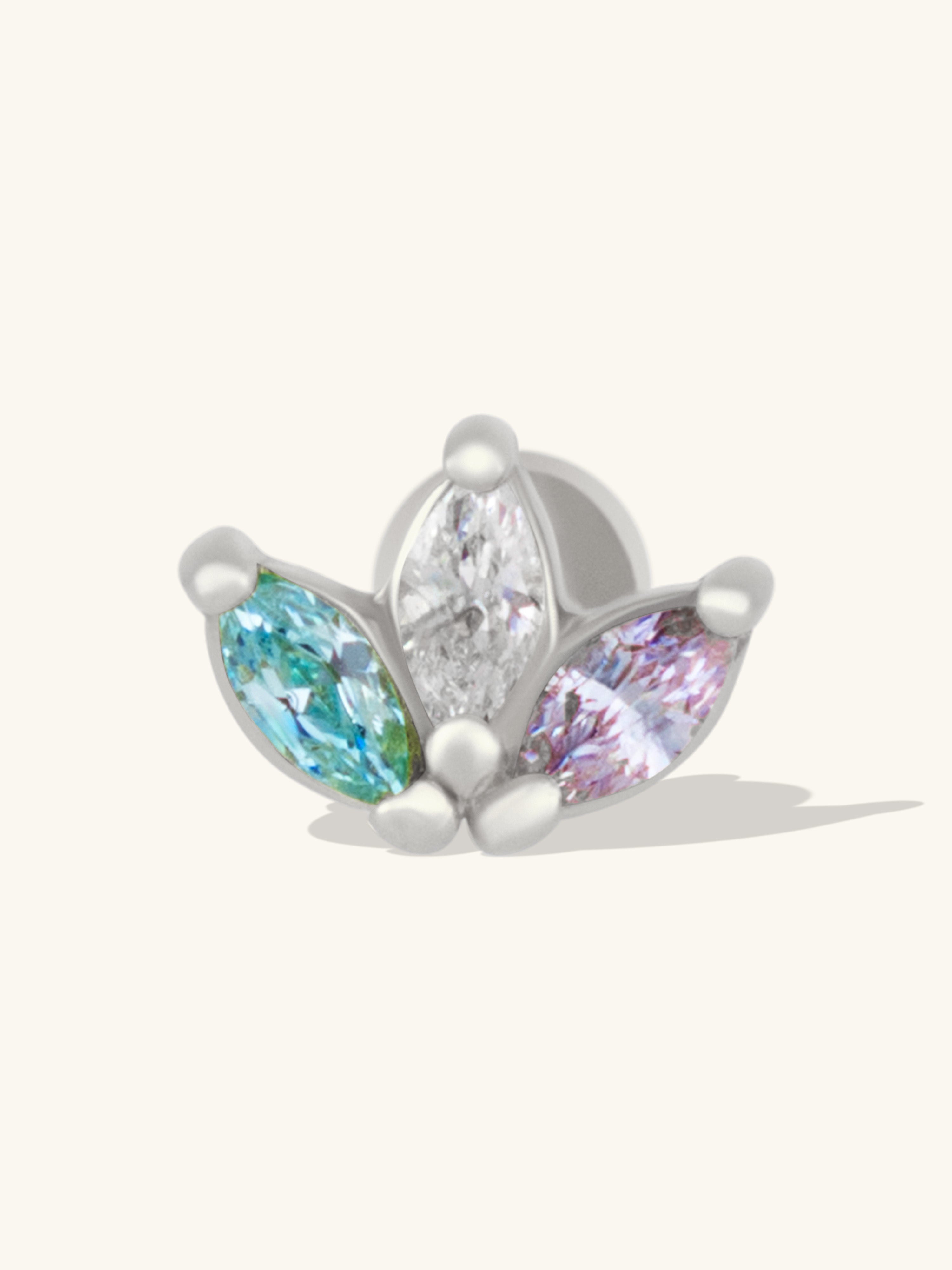 Trio Marquise Rainbow & Silver Flat Back Earring