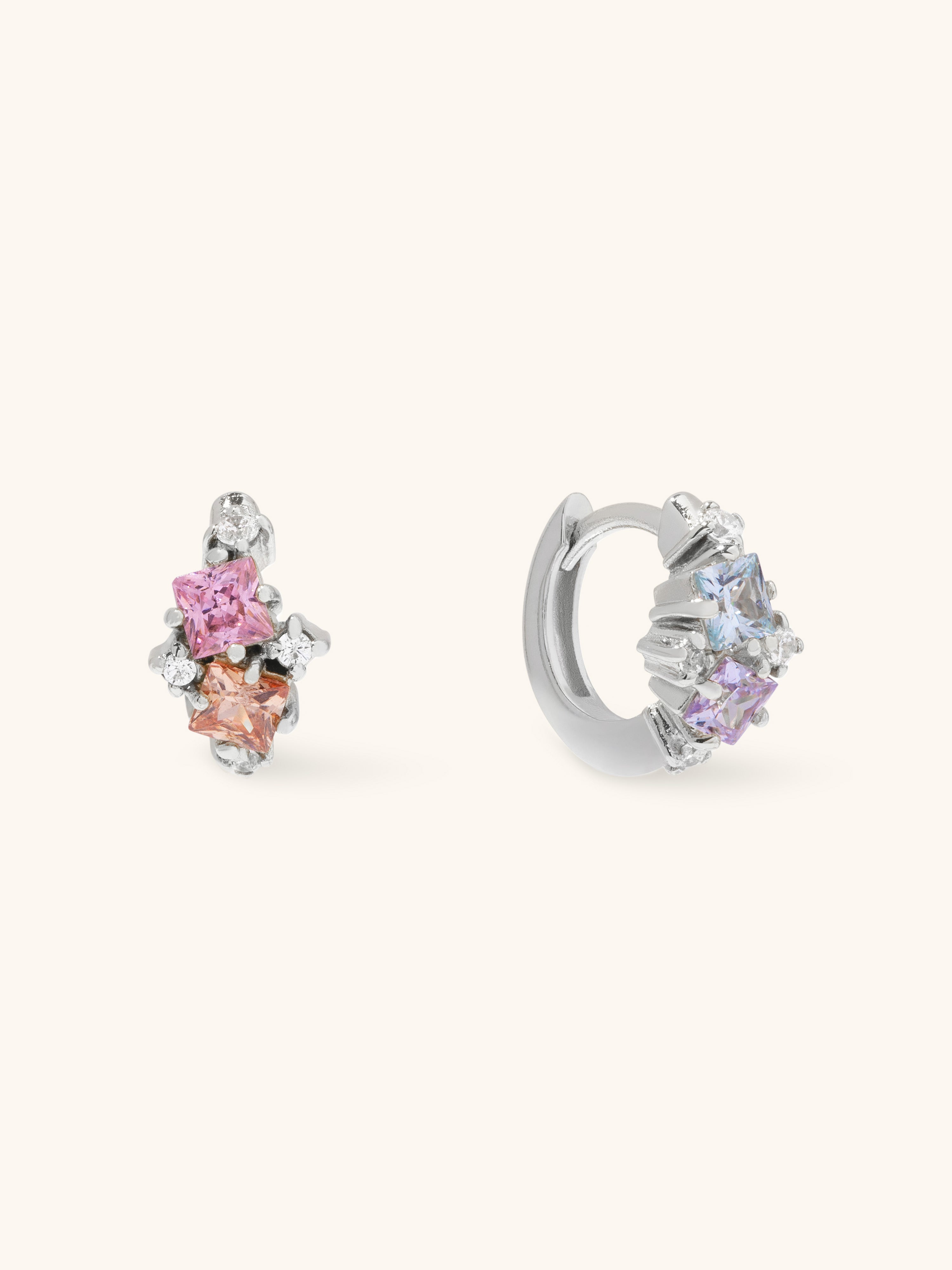 Rainbow Gem Silver 7mm Baby Huggie Earrings