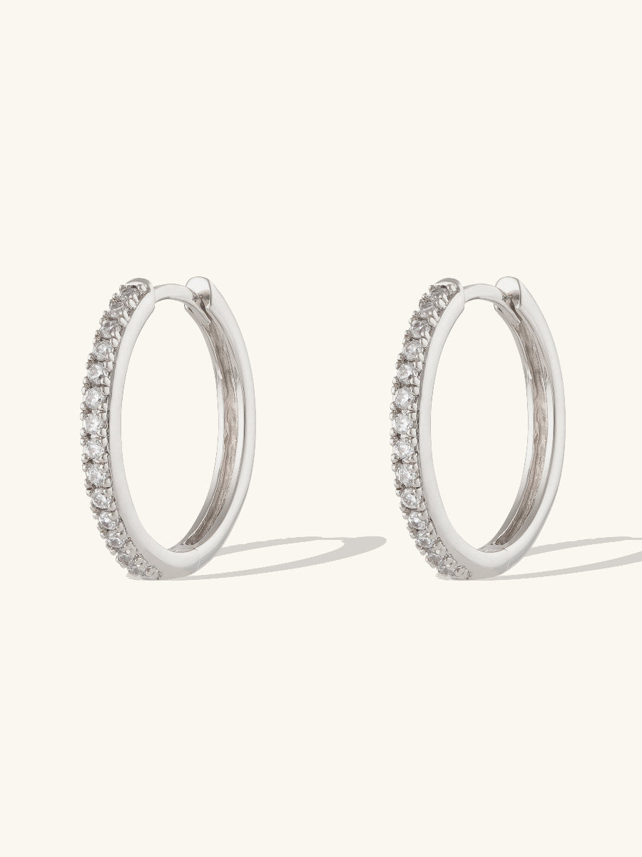 Classic Pave Silver 17mm Hoop Earrings | Wanderlust + Co