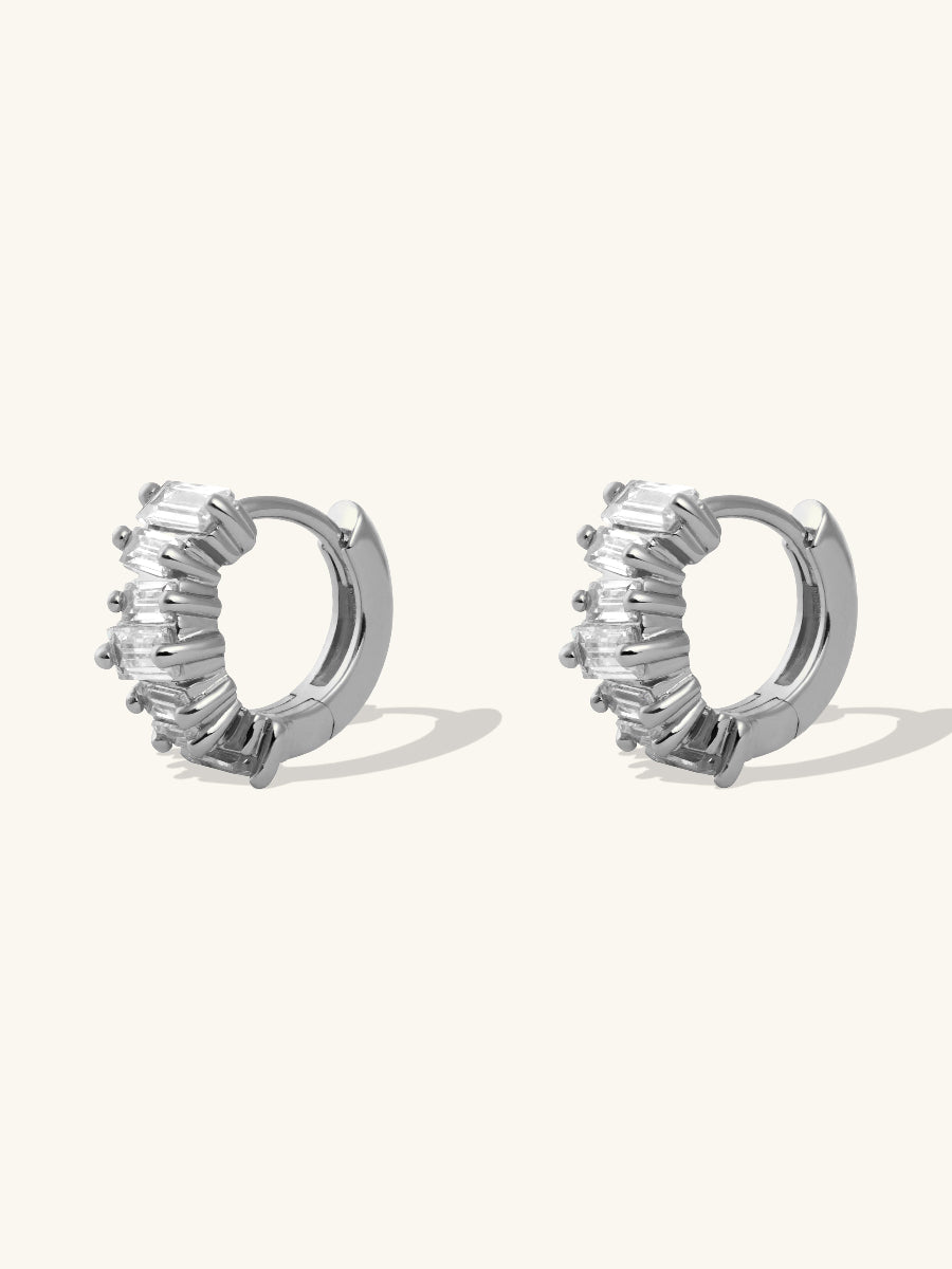 Jagged Baguette Silver 8mm Baby Huggie Earrings | Wanderlust + Co