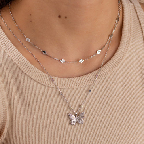 Sterling Silver and Mother of Pearl Butterfly Station Necklace