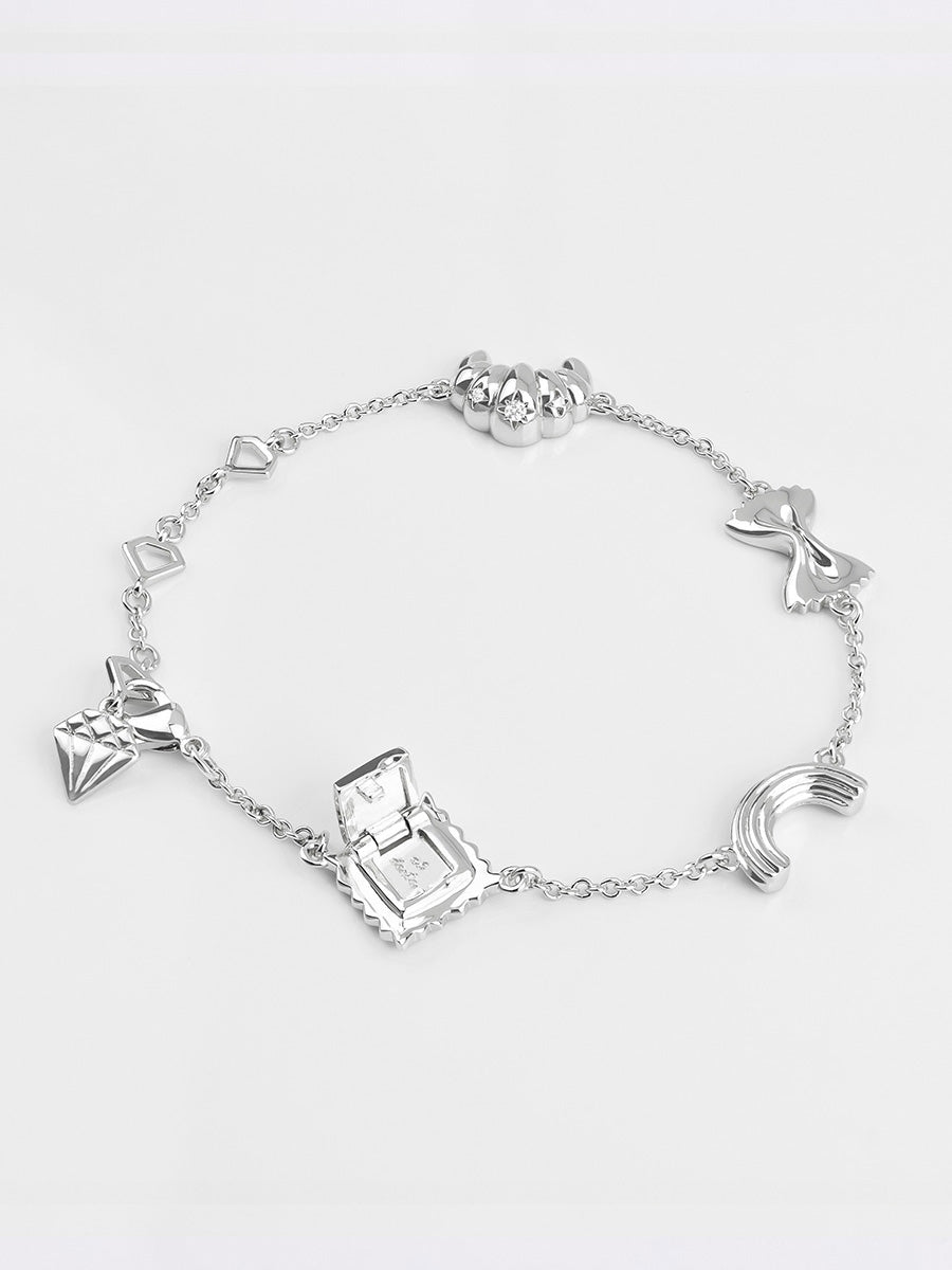 Food Party Charm Silver Bracelet