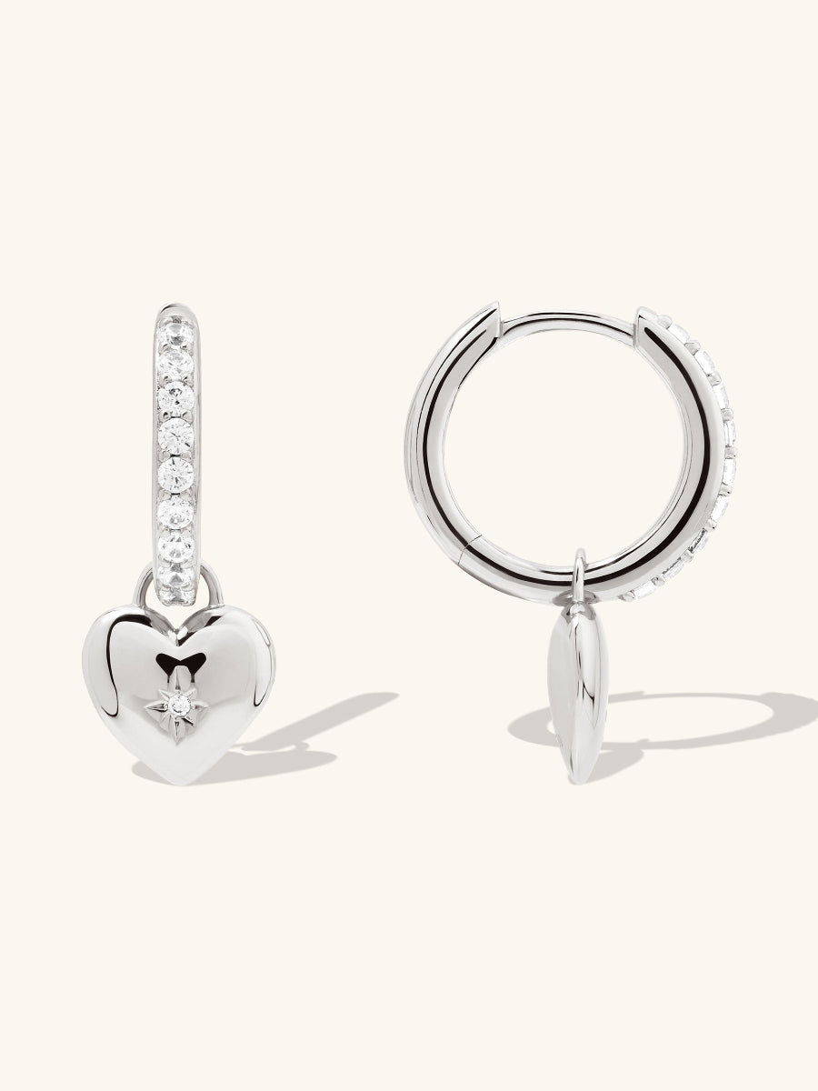 Heart Charm Silver Huggie Earrings | Wanderlust + Co