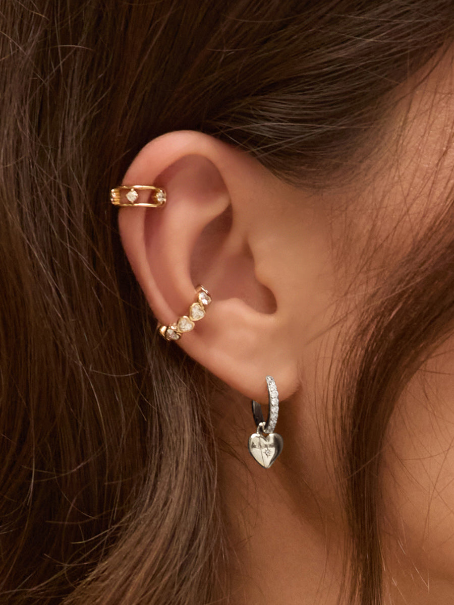 Heart Charm Silver Huggie Earrings | Wanderlust + Co