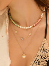 Bee Mother Of Pearl 14K Gold Vermeil Pendant | Aura Beaded Gold Necklace | Wanderlust + Co