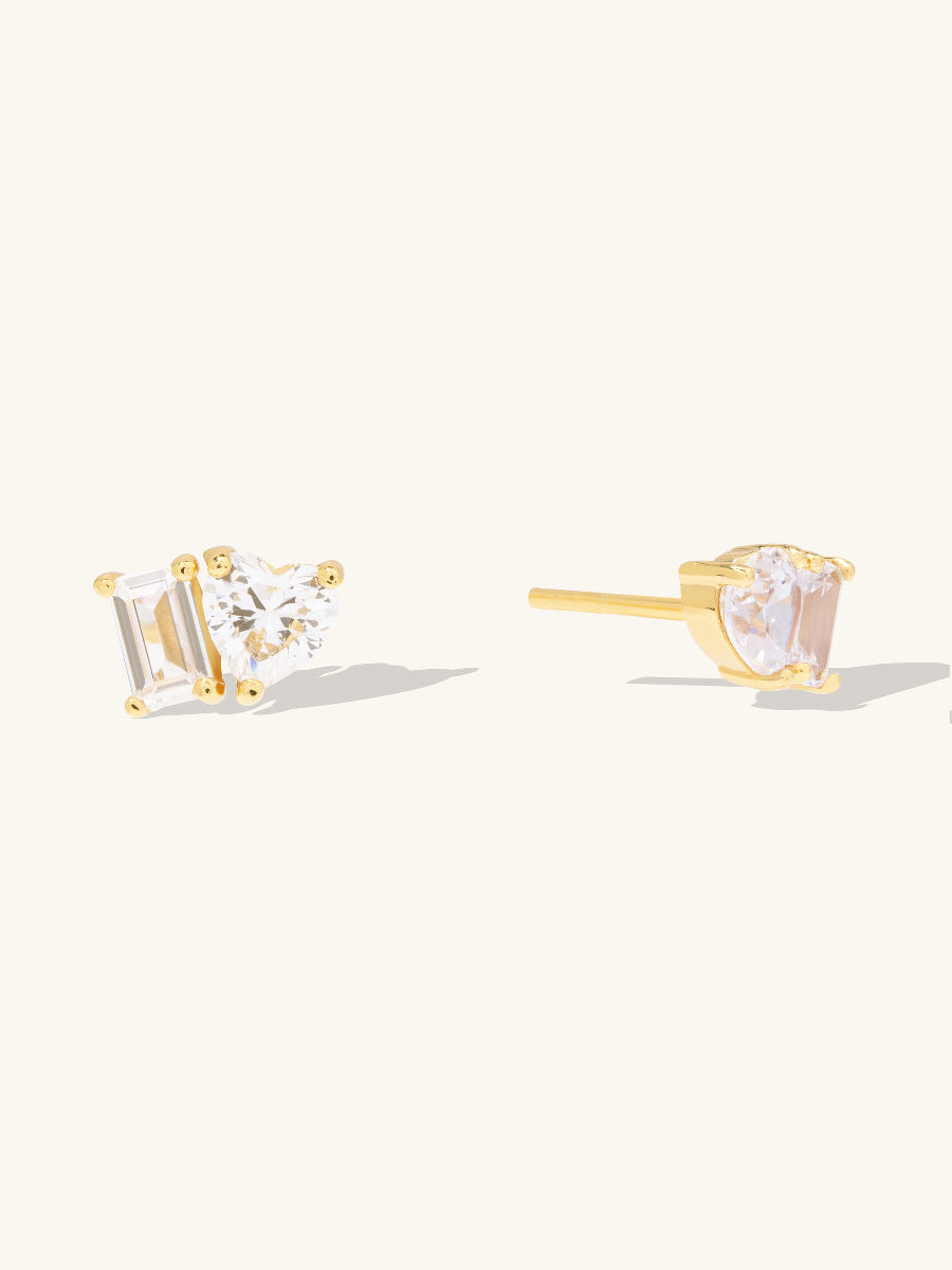 Heart Baguette Duo Stud Earrings | Wanderlust + Co