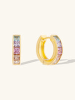 Rainbow Gem Gold 10mm Huggie Earrings
