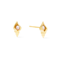 Seashell Pearl Gold Stud Earrings | Wanderlust + Co
