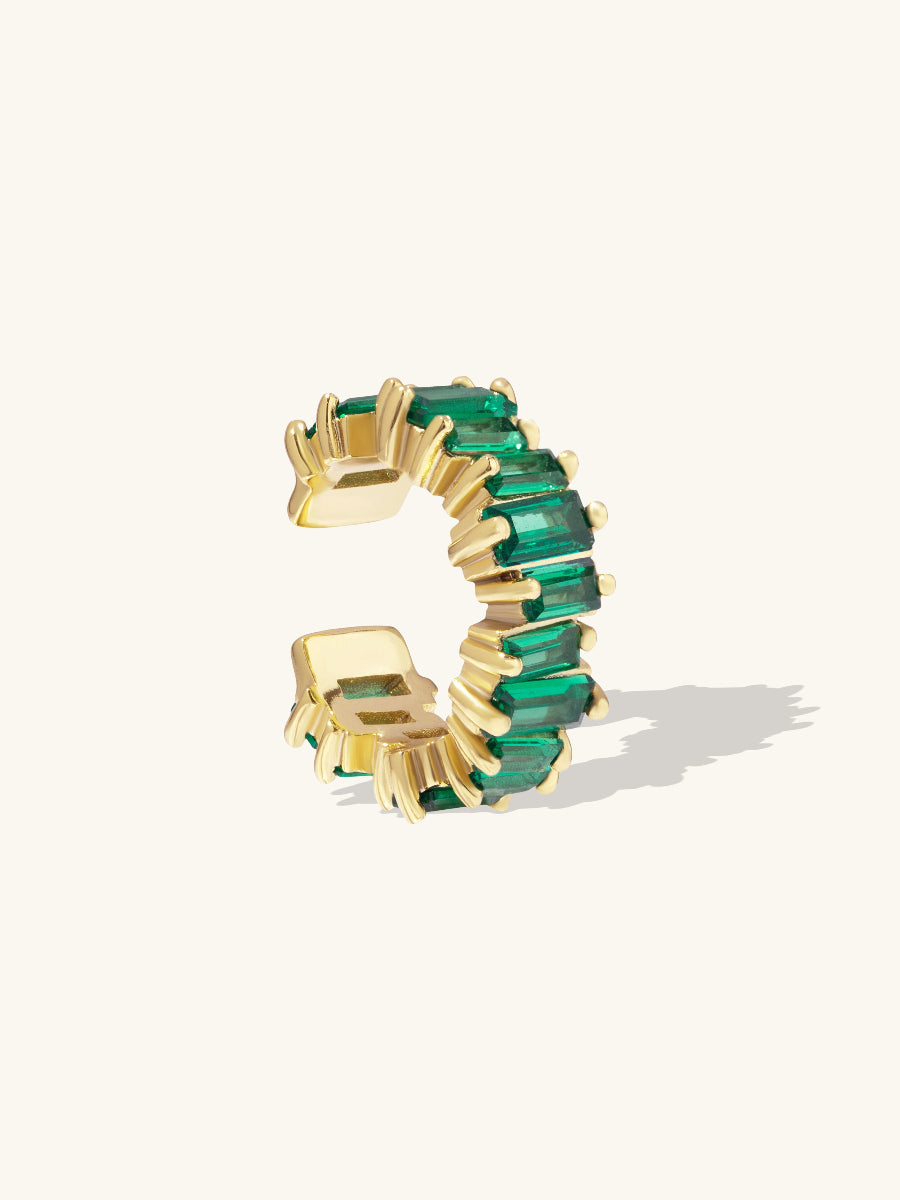 Jagged Baguette Emerald & Gold 9mm Ear Cuff | Wanderlust + Co