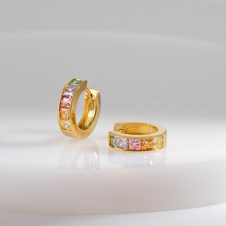 Rainbow Gem Gold 10mm Huggie Earrings Wanderlust Co