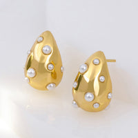 Teardrop Pearl Gold 20mm Stud Earrings | Wanderlust + Co