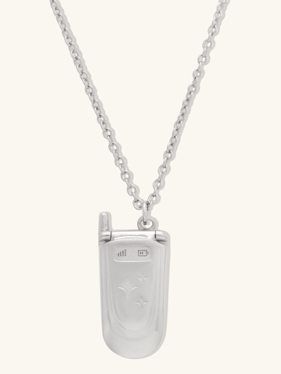 Flip Phone Silver Locket Necklace | Wanderlust + Co