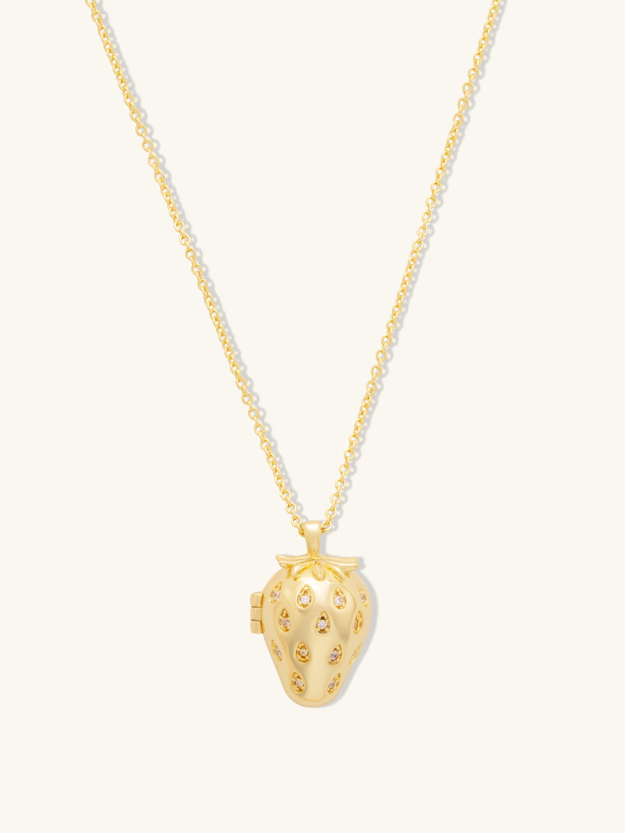 Strawberry Gold Locket Necklace | Wanderlust + Co