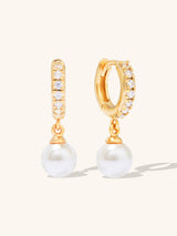 Pave Pearl Gold Drop 7mm Baby Huggie Earrings | Wanderlust + Co