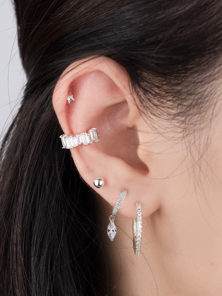 Marquise Silver Baby Huggie Earrings | Wanderlust + Co