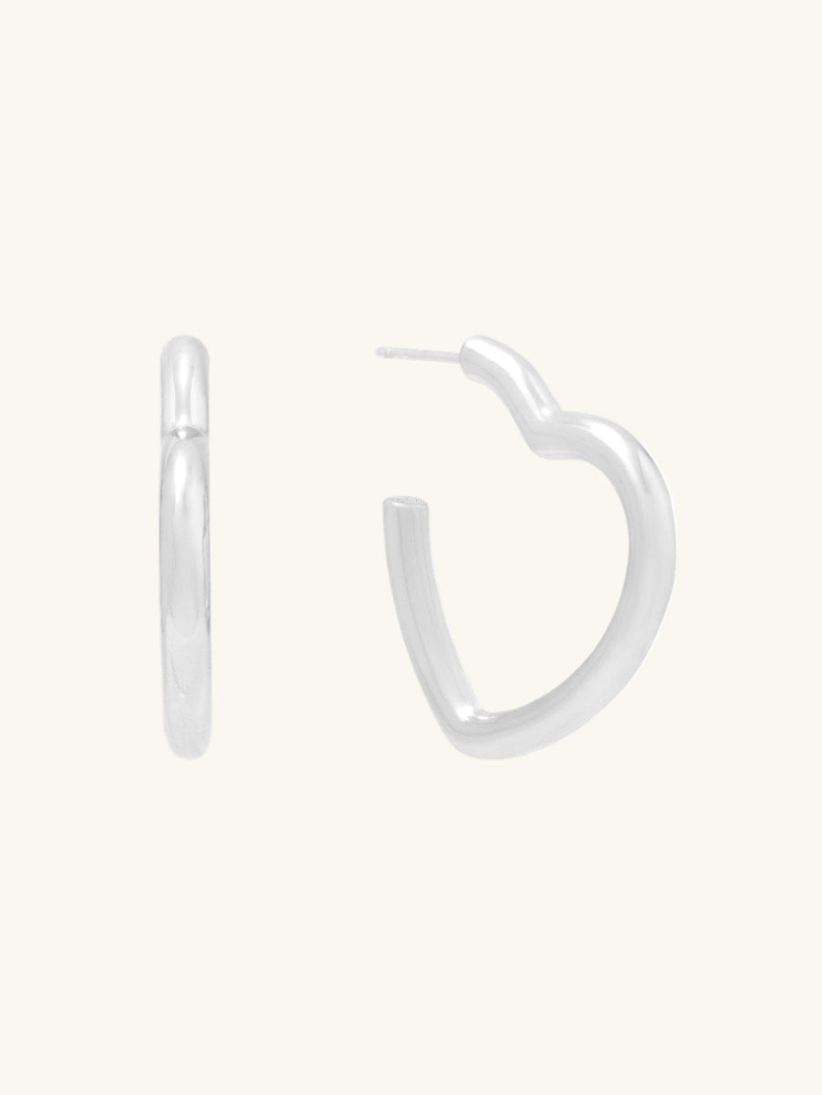 Hailey Heart Silver Hoop Earrings | Wanderlust + Co