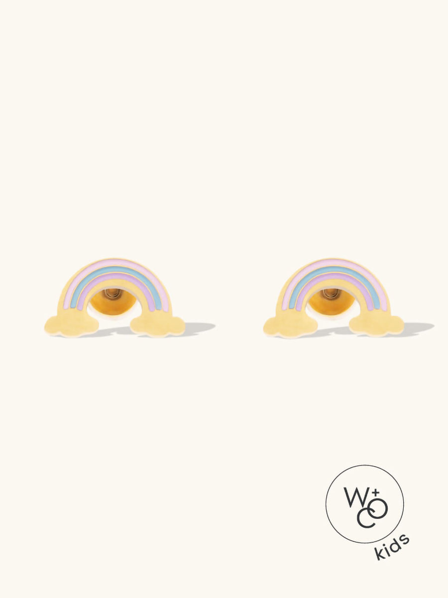Rainbow Enamel Gold Flat Back Earrings | Wanderlust + Co