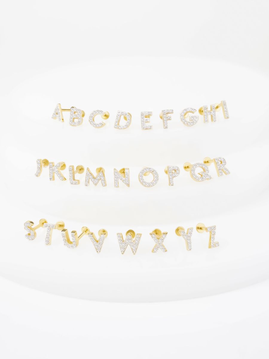 Alphabet Pave Gold Flat Back Earring