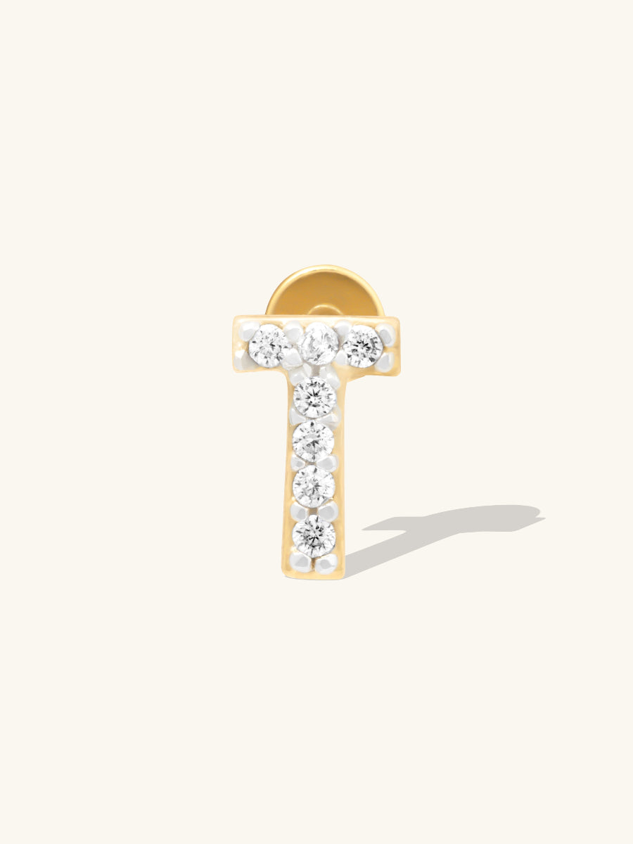 Alphabet Pave Gold Flat Back Earring | Wanderlust + Co