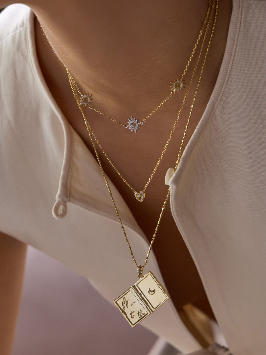 Fly Me To The Moon Gold Locket Necklace | Wanderlust + Co