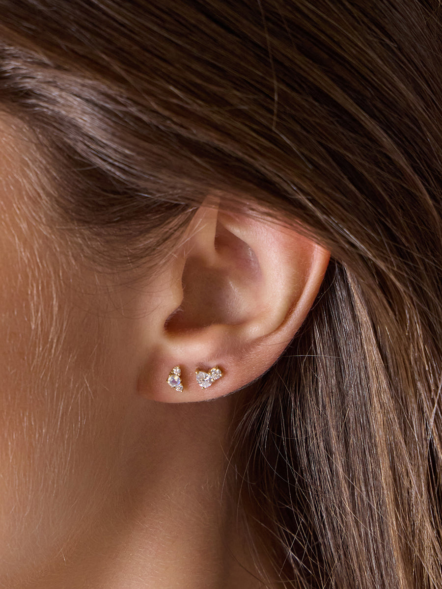 Cluster Diamond & Moonstone 14K Solid Gold Flat Back Earring | Wanderlust + Co