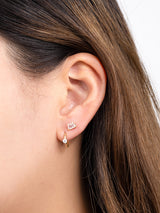 Floating Diamond 14K Solid Gold 10mm Huggie Earrings | Wanderlust + Co