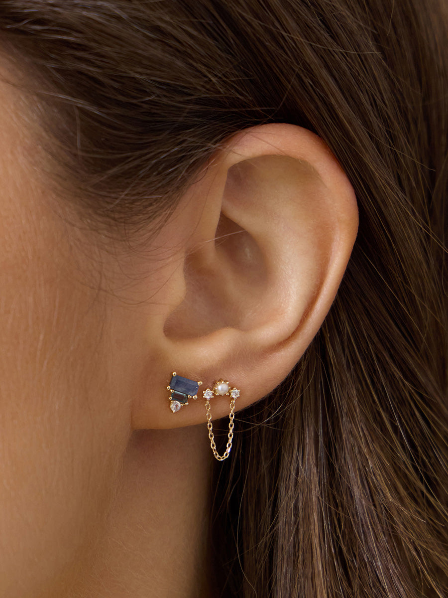 Moonlight Diamond & Pearl 14K Solid Gold Flat Back Earring | Wanderlust + Co