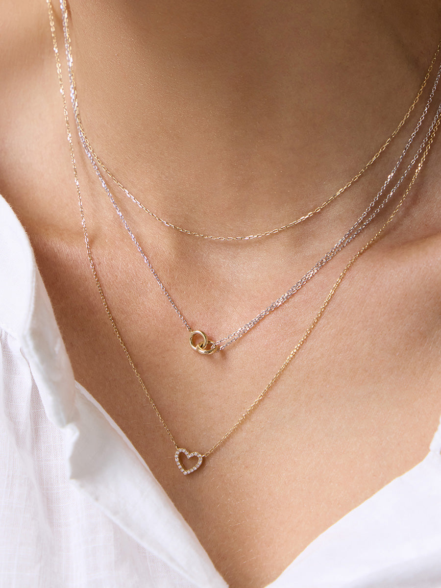 Petite Heart Diamond Pave 14K Solid Gold Necklace | Wanderlust + Co