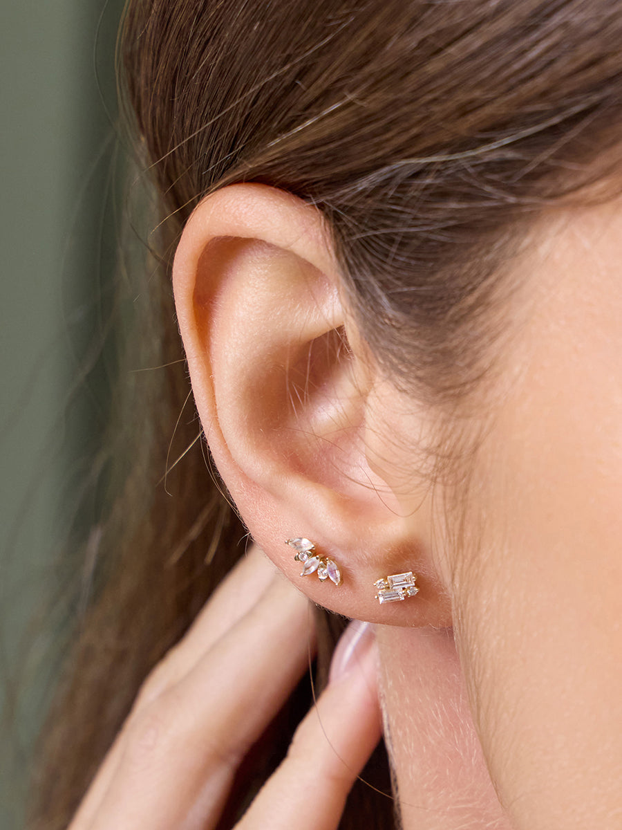 Diamond Sunrays 14K Solid Gold Flat Back Earring | Wanderlust + Co