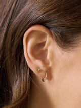 Classic Diamond Baguette 14K Solid Gold 8mm Baby Huggie Earrings | Wanderlust + Co