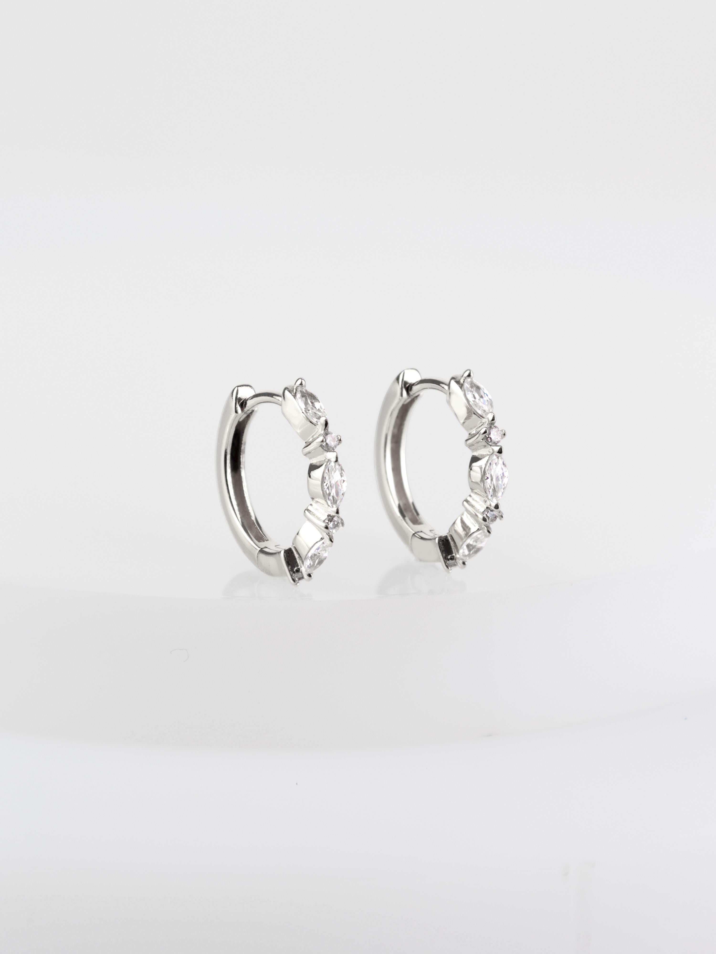 Marquise Pave Silver 11mm Huggie Earrings