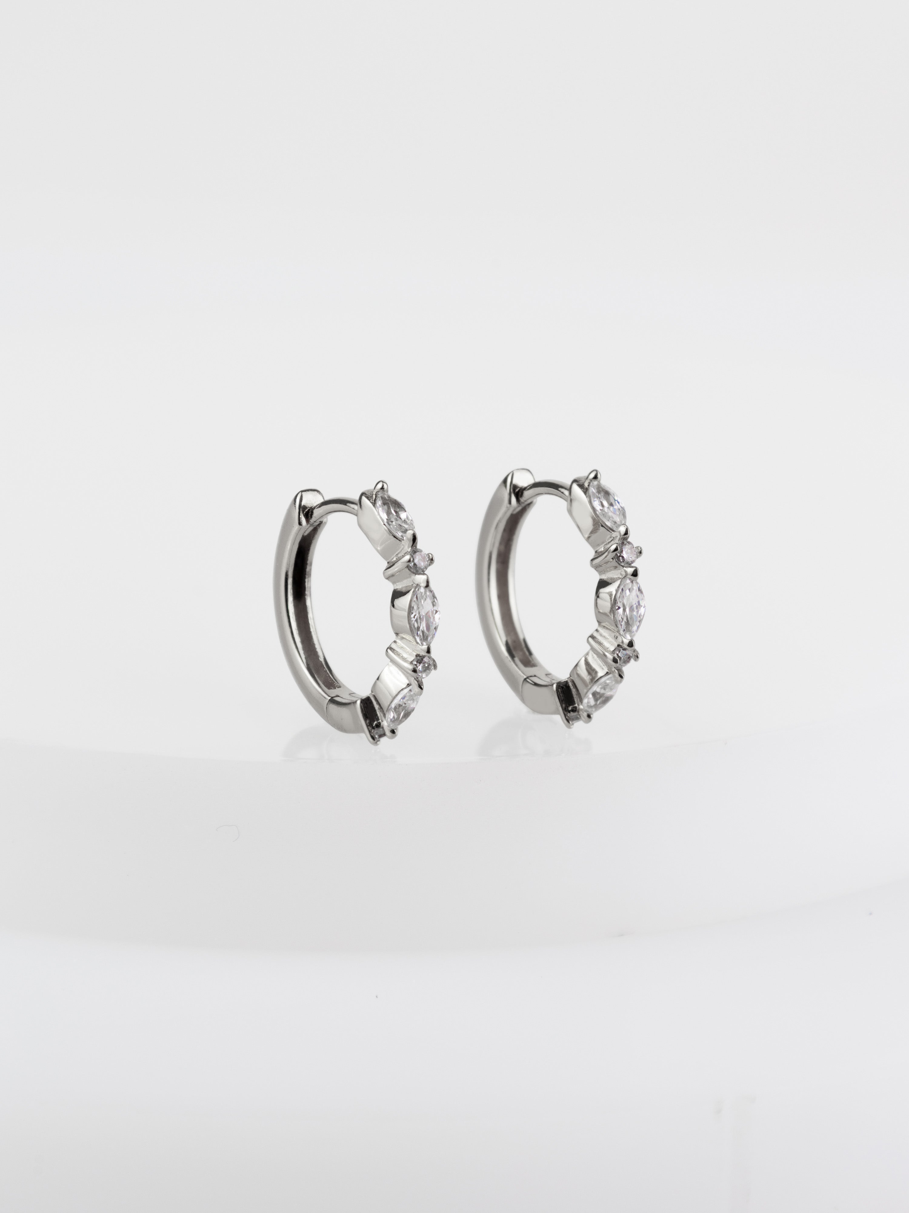 Marquise Pave Silver 8mm Huggie Earrings