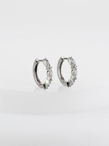 Marquise Pave Silver 8mm Huggie Earrings