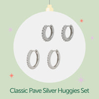 Classic Pave Silver Huggies Set