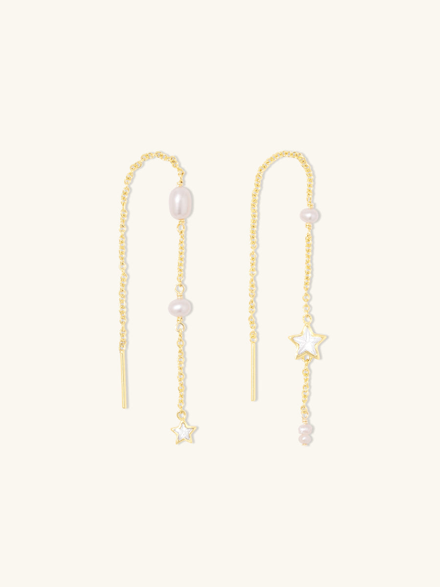 Wish Upon The Stars Pearl & Gold Threader Earrings | Wanderlust + Co