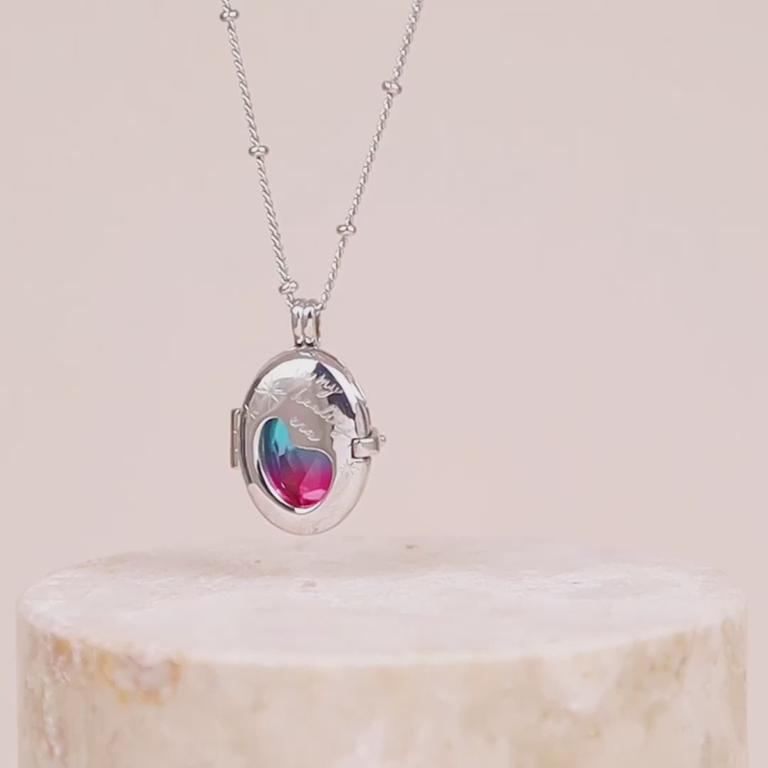 Healing Ombre Fuchsia & Turquoise Silver Locket Necklace | Wanderlust + Co