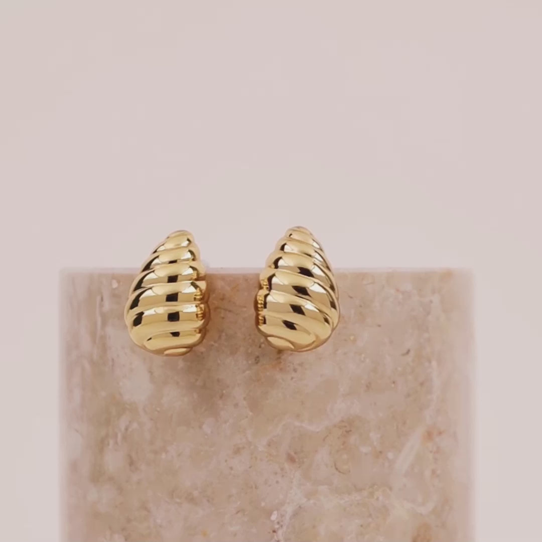 Teardrop Seashell Gold 20mm Stud Earrings | Wanderlust + Co
