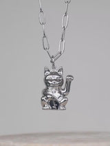 Lucky Cat Silver Necklace | Wanderlust + Co