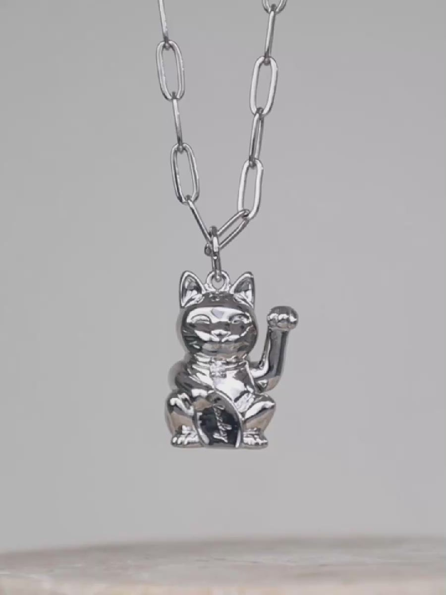 Lucky Cat Silver Necklace | Wanderlust + Co