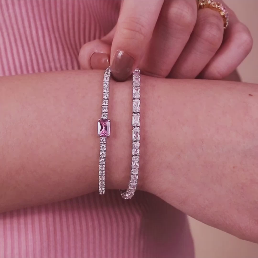 Pave 925 Sterling Silver Baguette Pink Tennis Bracelet | Wanderlust + Co
