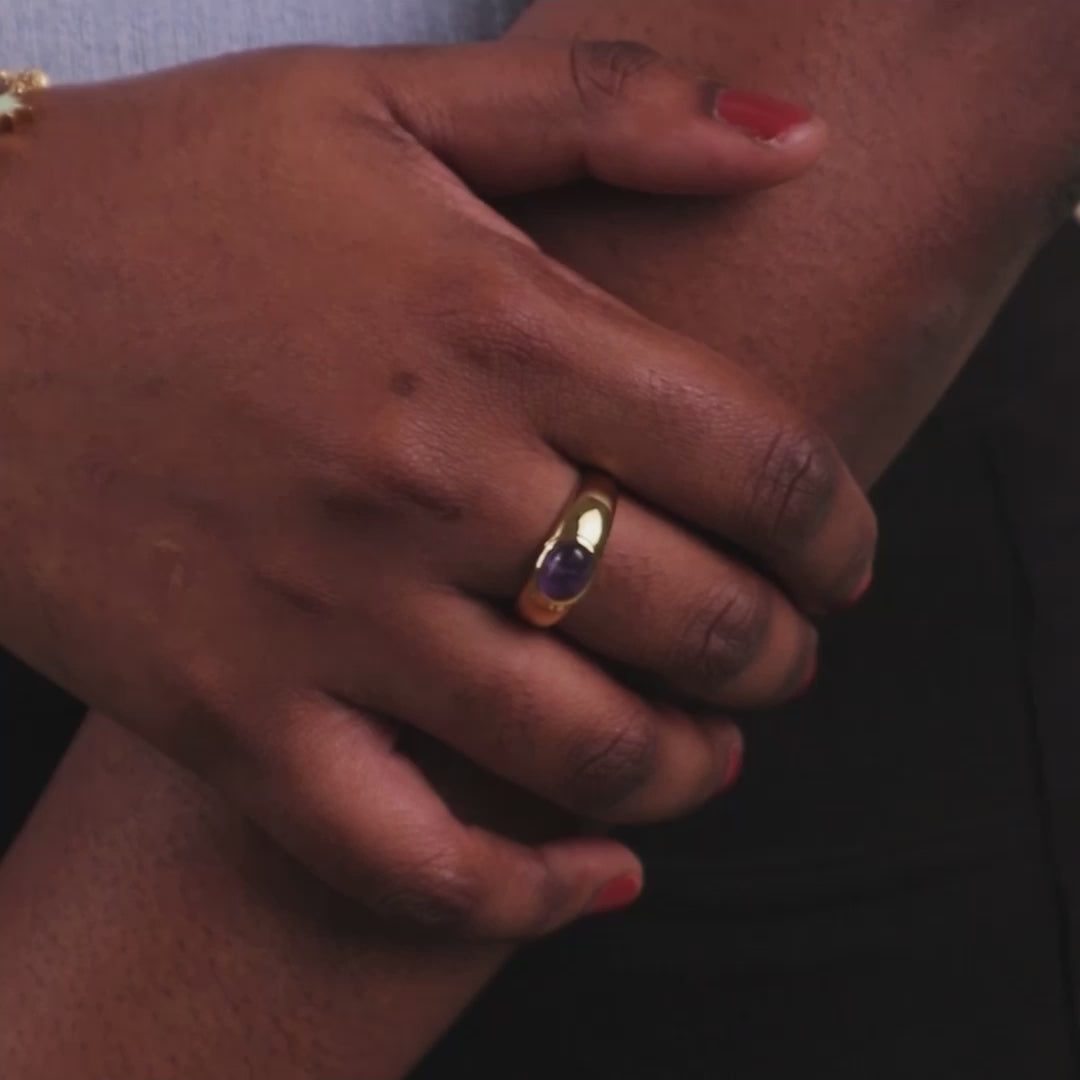 Amethyst Gemstone Aura 14K Gold Vermeil Ring | Wanderlust + Co