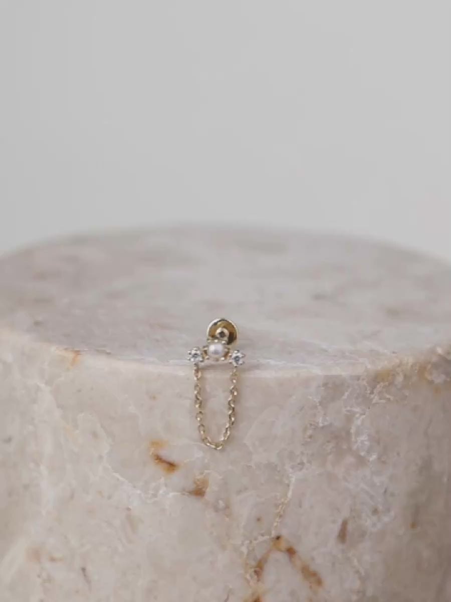 Moonlight Diamond & Pearl 14K Solid Gold Flat Back Earring | Wanderlust + Co