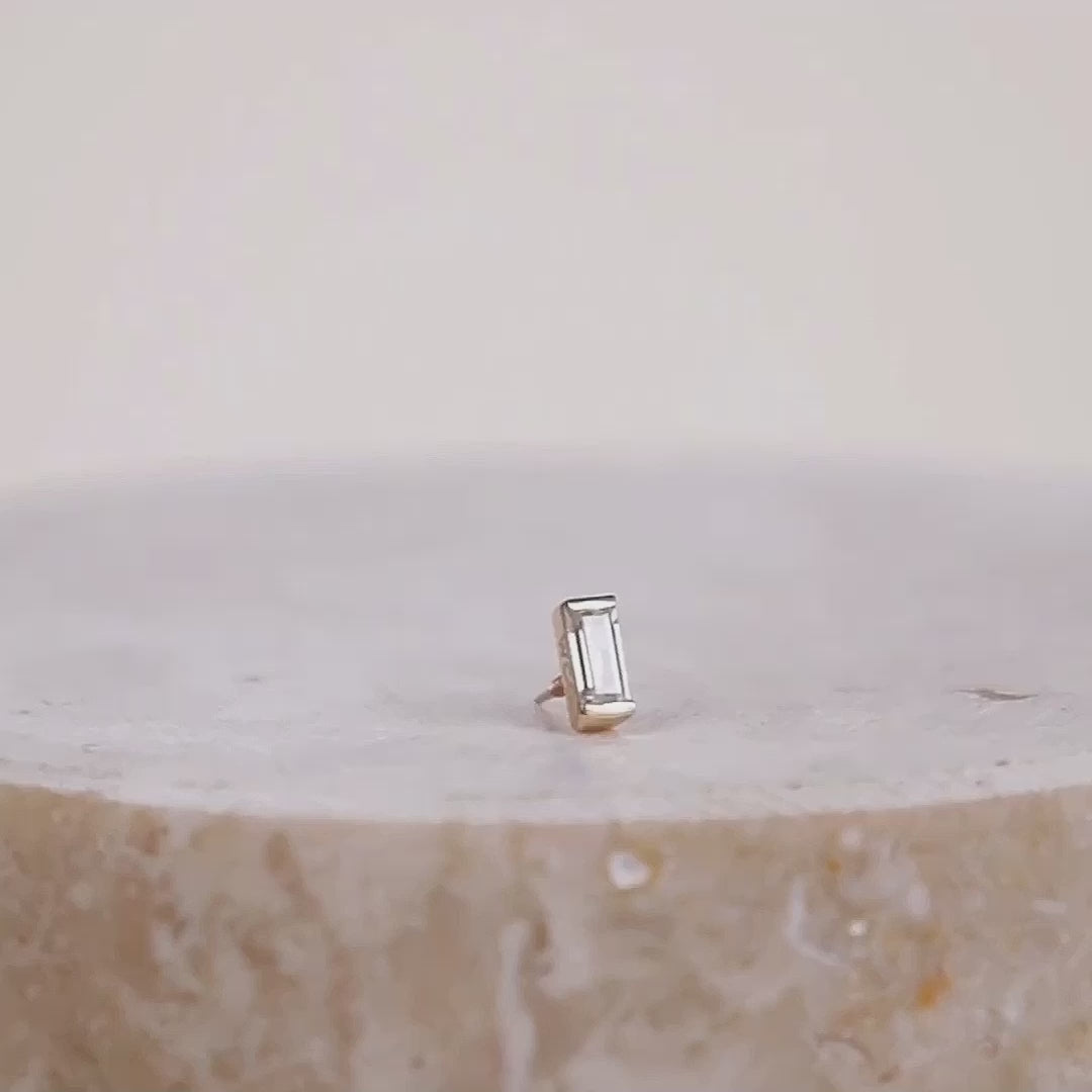Baguette 14K Solid Gold Front Earring Stud | Wanderlust + Co